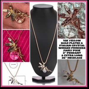 NWT! 18KYGP 3” WINGED FAIRY PIXIE PENDANT 36”CHAIN